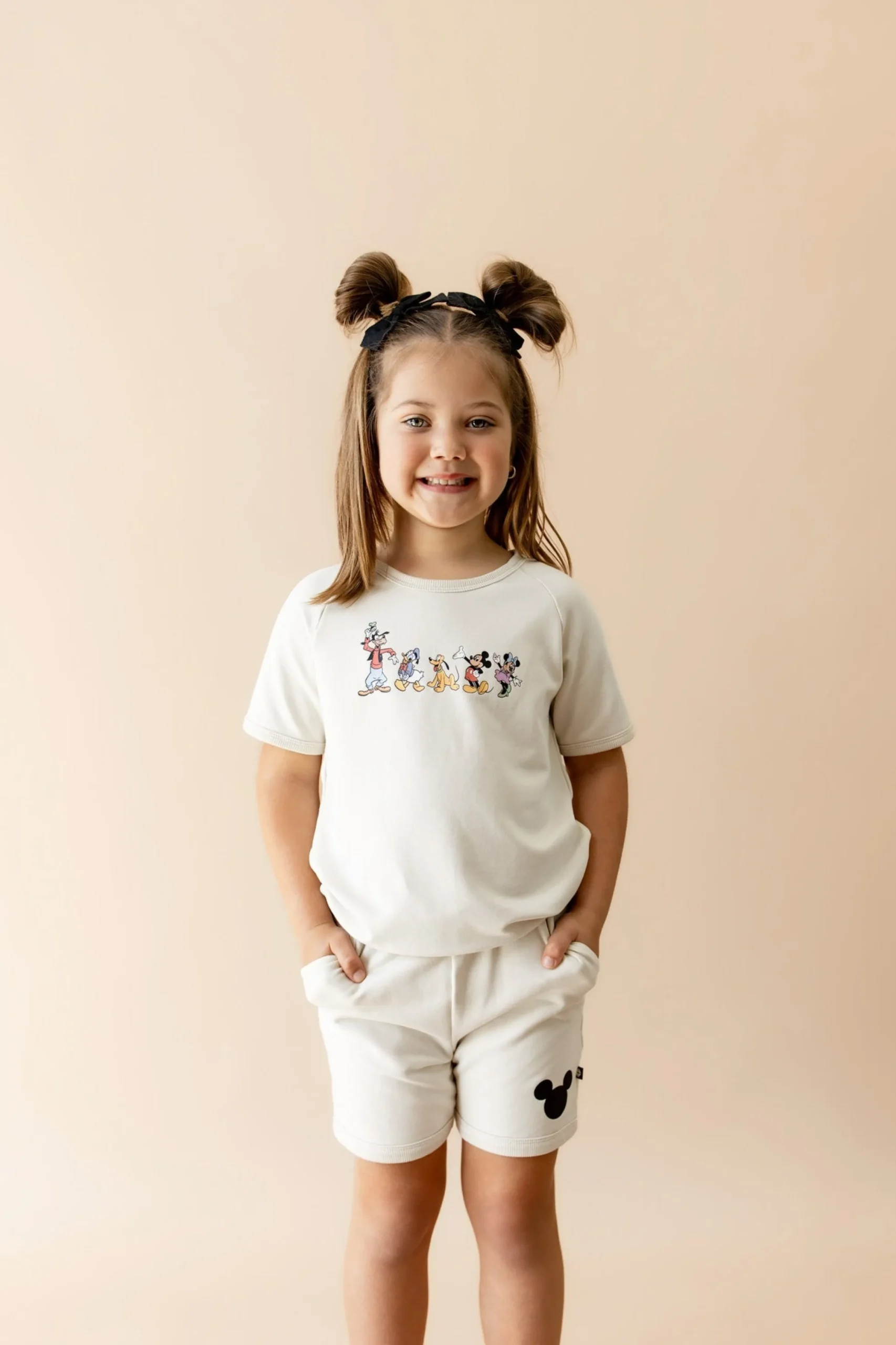 Short Sleeve Jogger Set in Mickey and Friends on Ecru