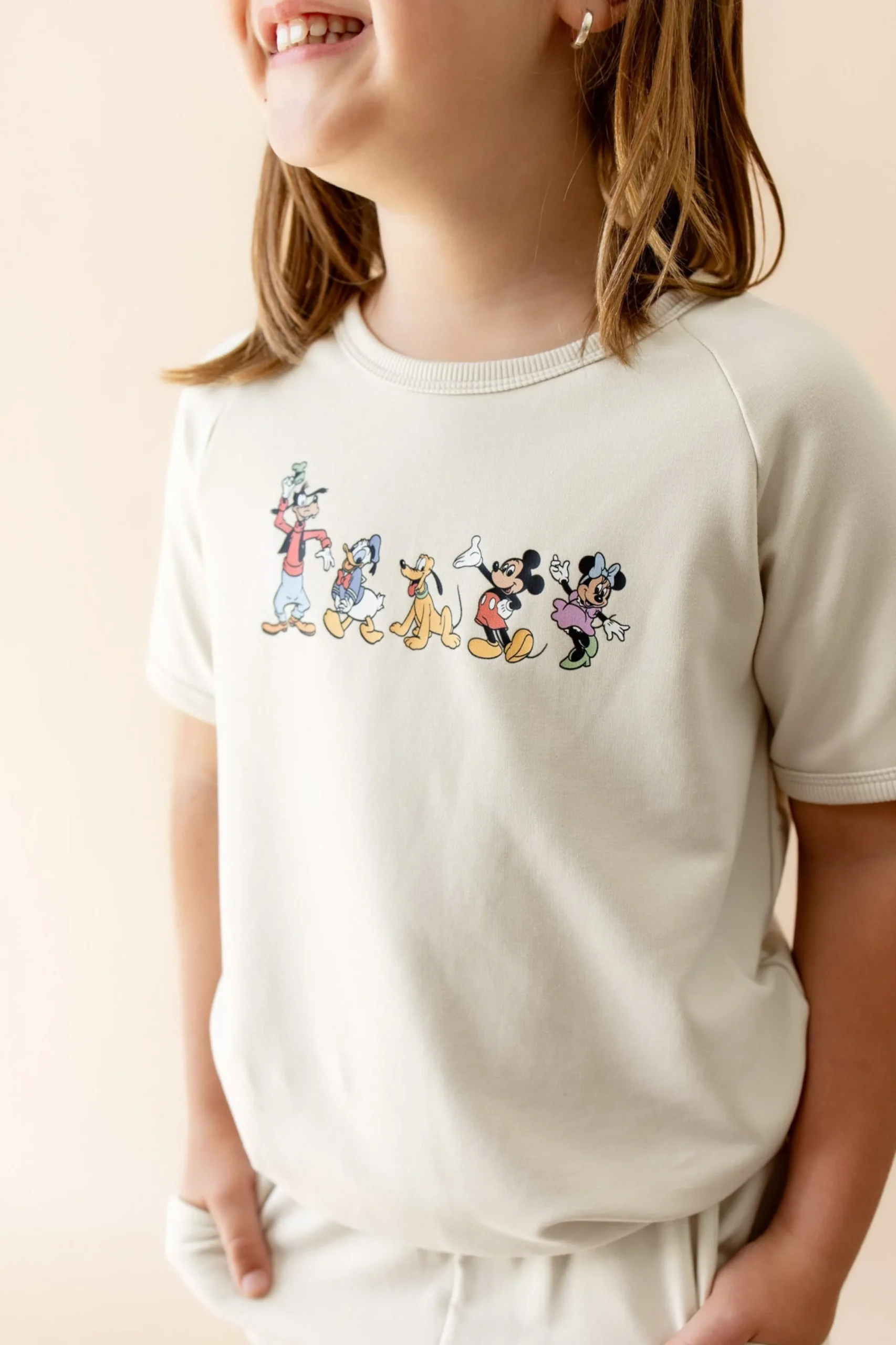Short Sleeve Jogger Set in Mickey and Friends on Ecru