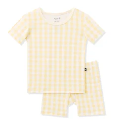 Short Sleeve Pajamas in Gingham Chamomile