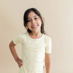 Short Sleeve Pajamas in Gingham Chamomile