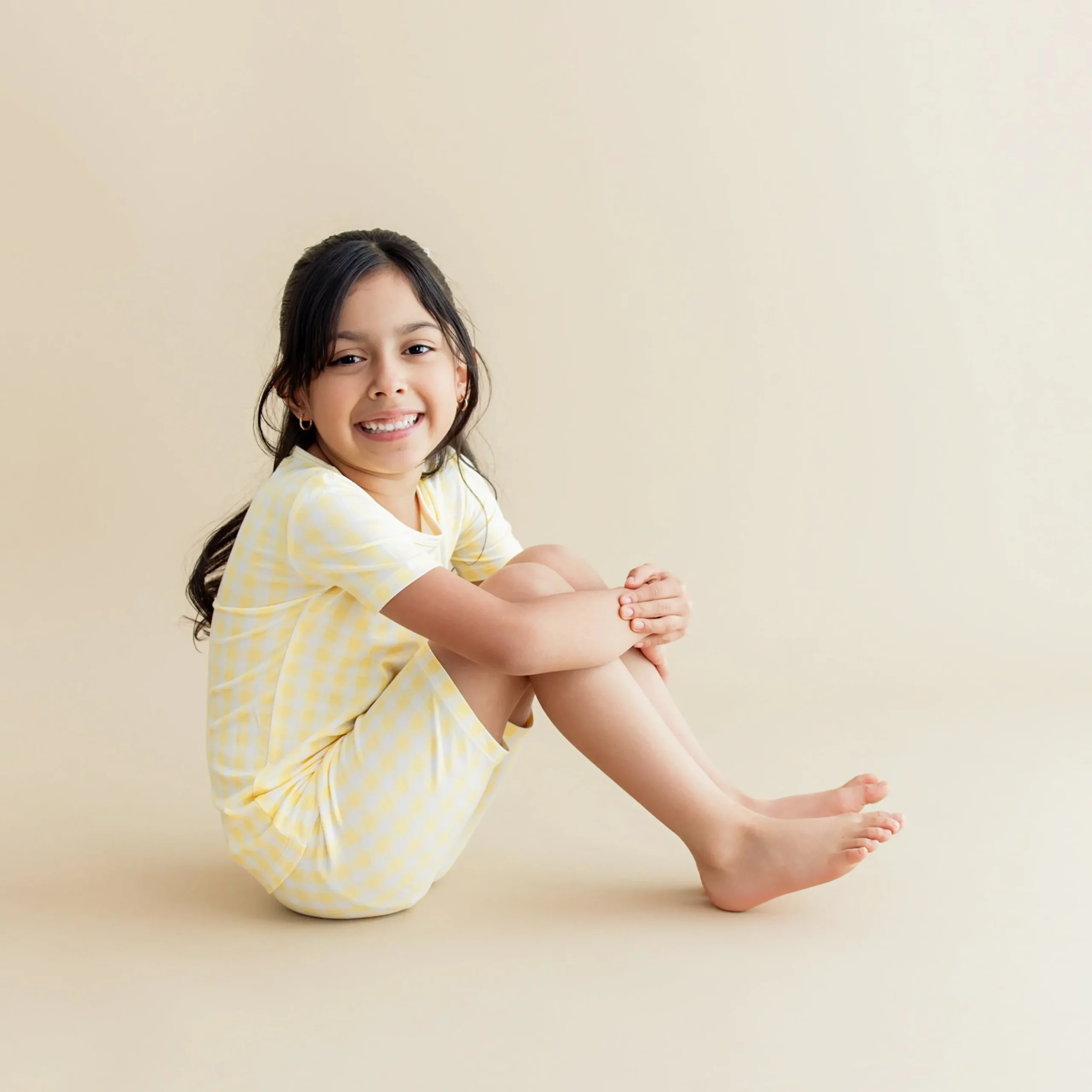 Short Sleeve Pajamas in Gingham Chamomile