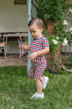 Short Sleeve Pajamas in Patriotic Gingham