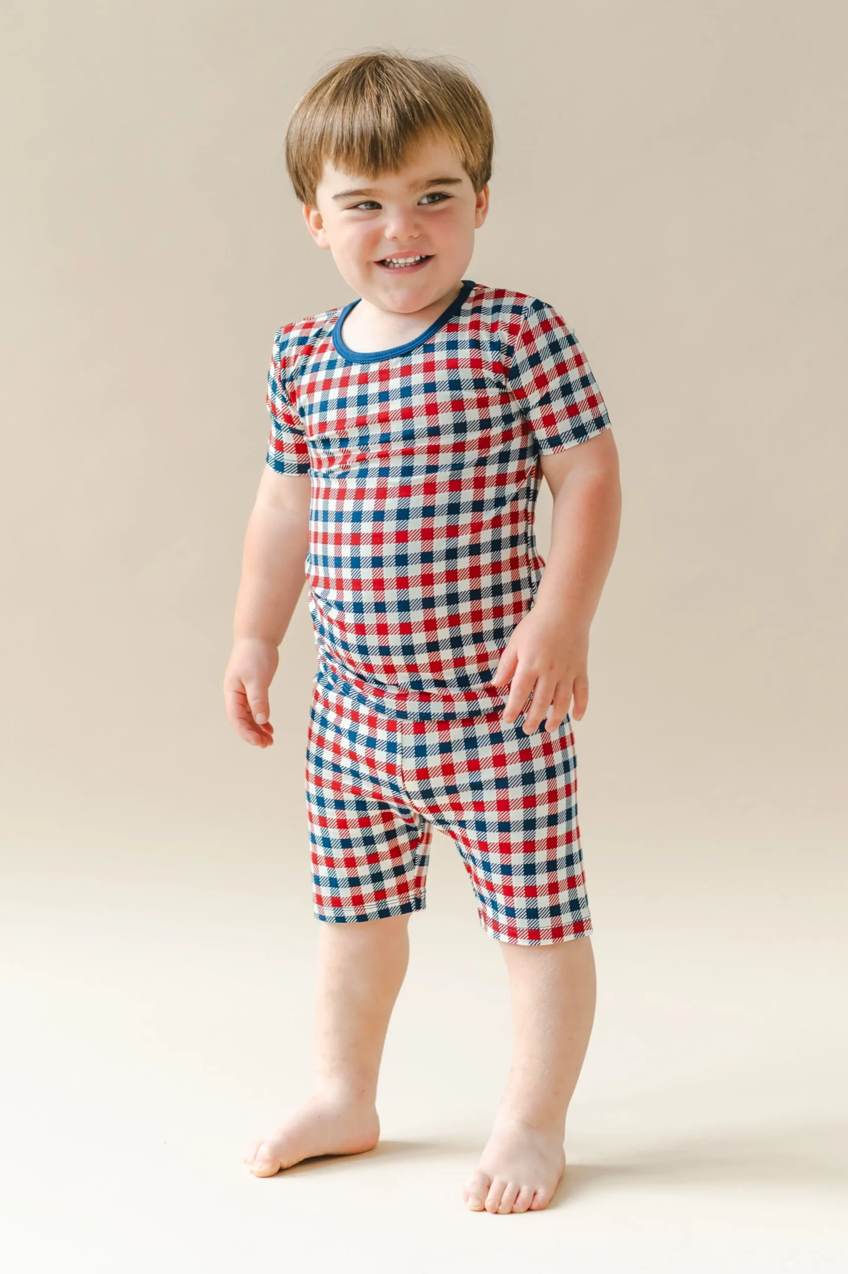 Short Sleeve Pajamas in Patriotic Gingham