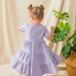 Short Sleeve Tiered Dress in Taro