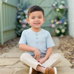 Short Sleeve Toddler Henley Tee in Breeze