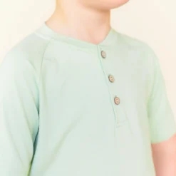 Short Sleeve Toddler Henley Tee in Basil
