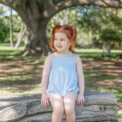 Smocked Bubble Romper in Breeze