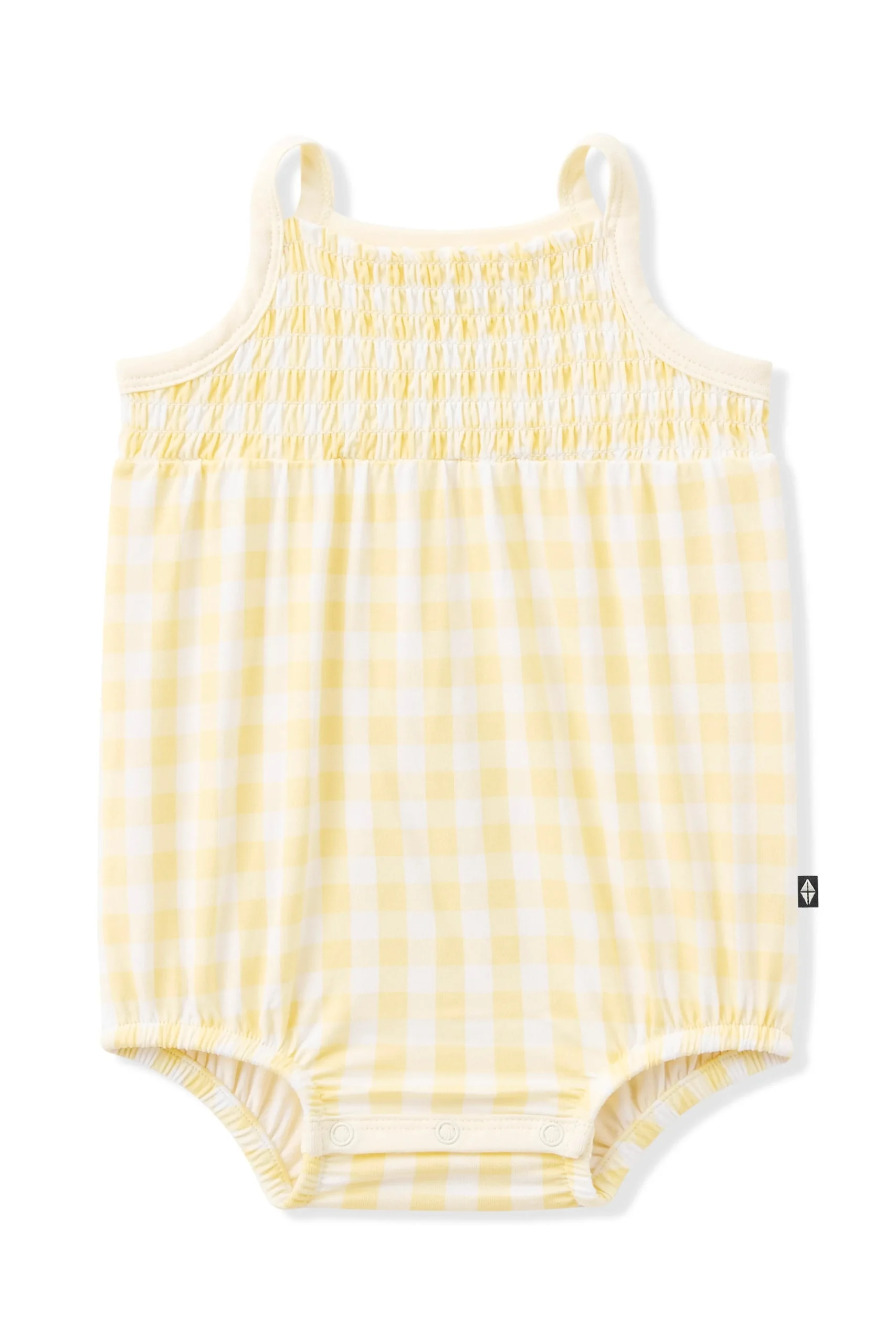 Smocked Bubble Romper in Gingham Chamomile
