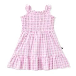 Smocked Dress in Gingham Thistle