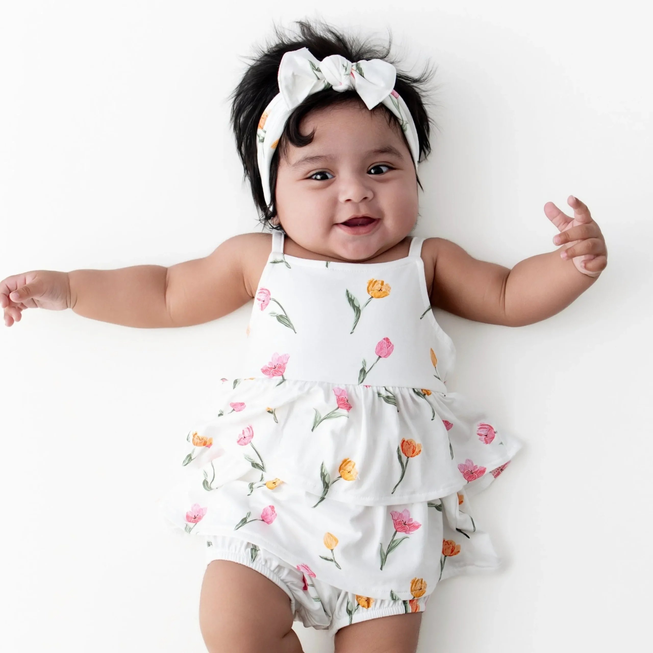 Spaghetti Strap Ruffle Romper in Tulip