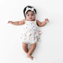 Spaghetti Strap Ruffle Romper in Tulip