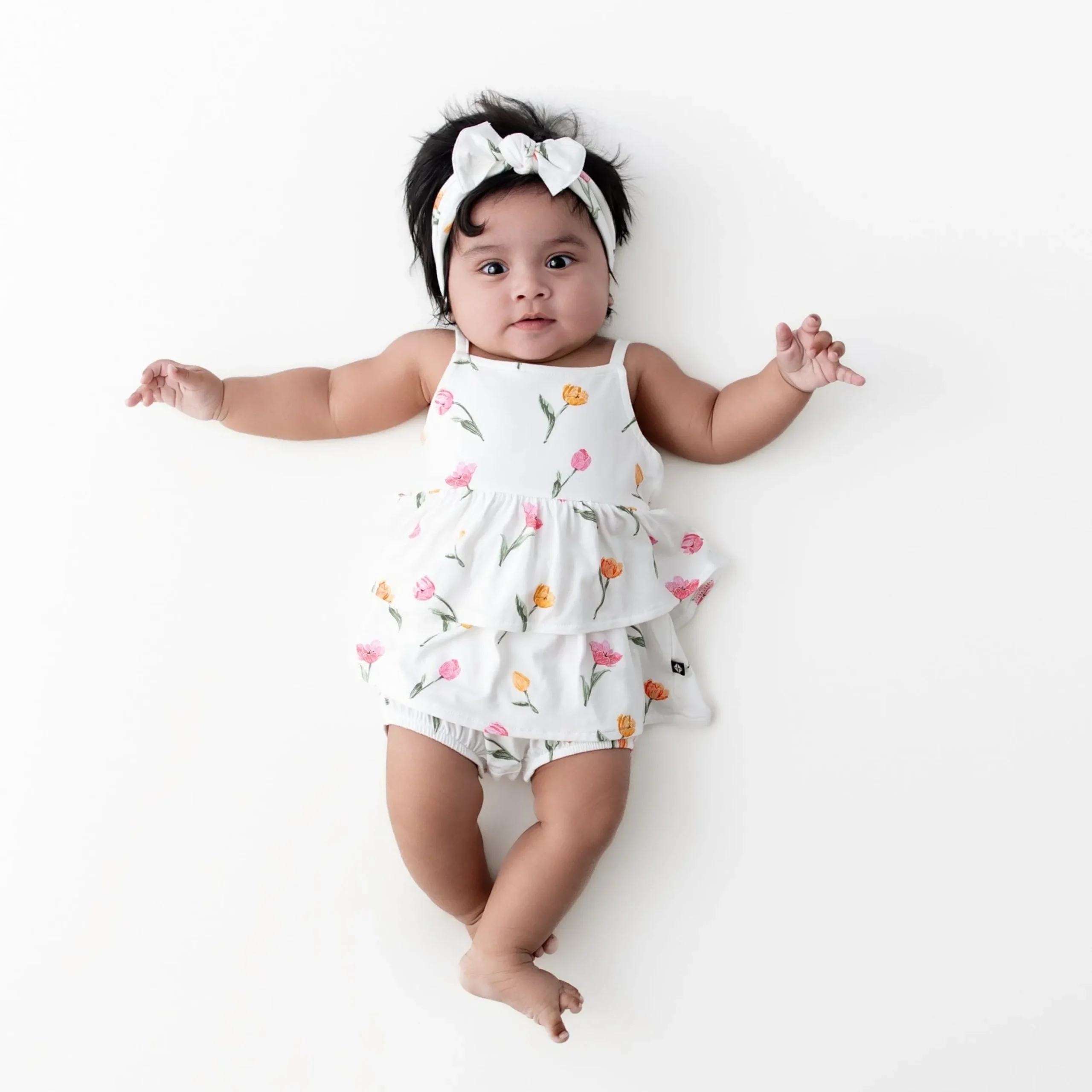 Spaghetti Strap Ruffle Romper in Tulip