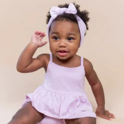 Spaghetti Strap Ruffle Romper in Thistle