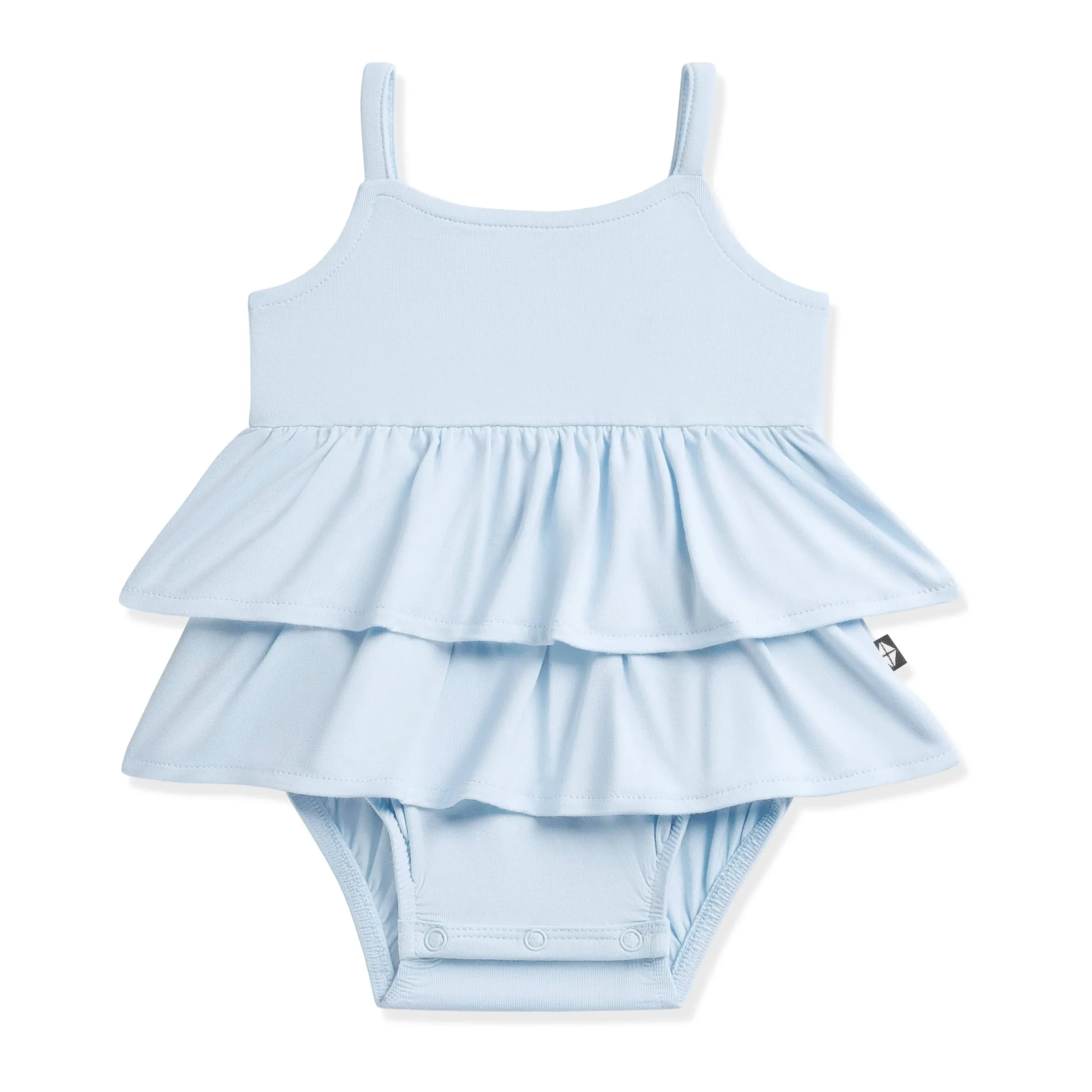 Spaghetti Strap Ruffle Romper in Breeze
