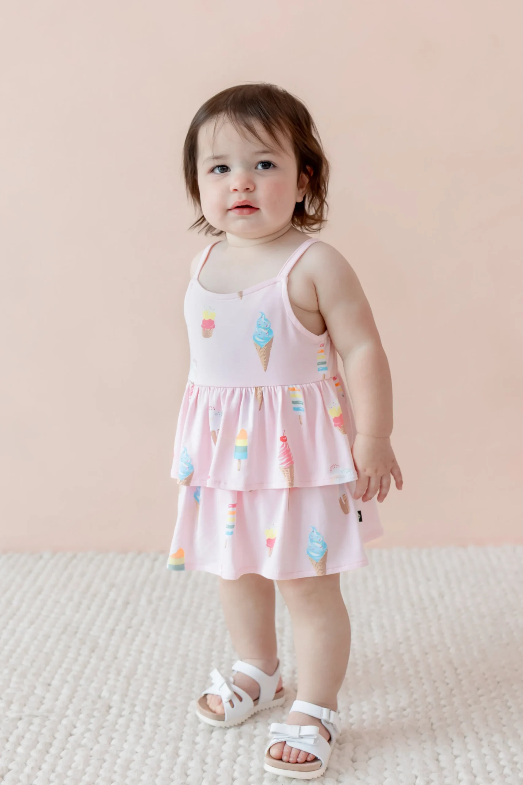 Spaghetti Strap Ruffle Romper in Sakura Ice Cream