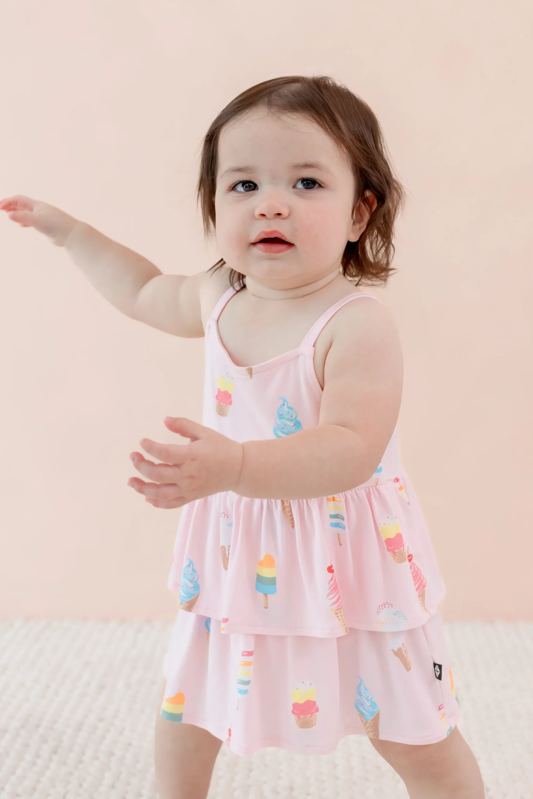 Spaghetti Strap Ruffle Romper in Sakura Ice Cream