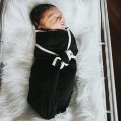 Swaddle Blanket in Midnight with Cloud Trim