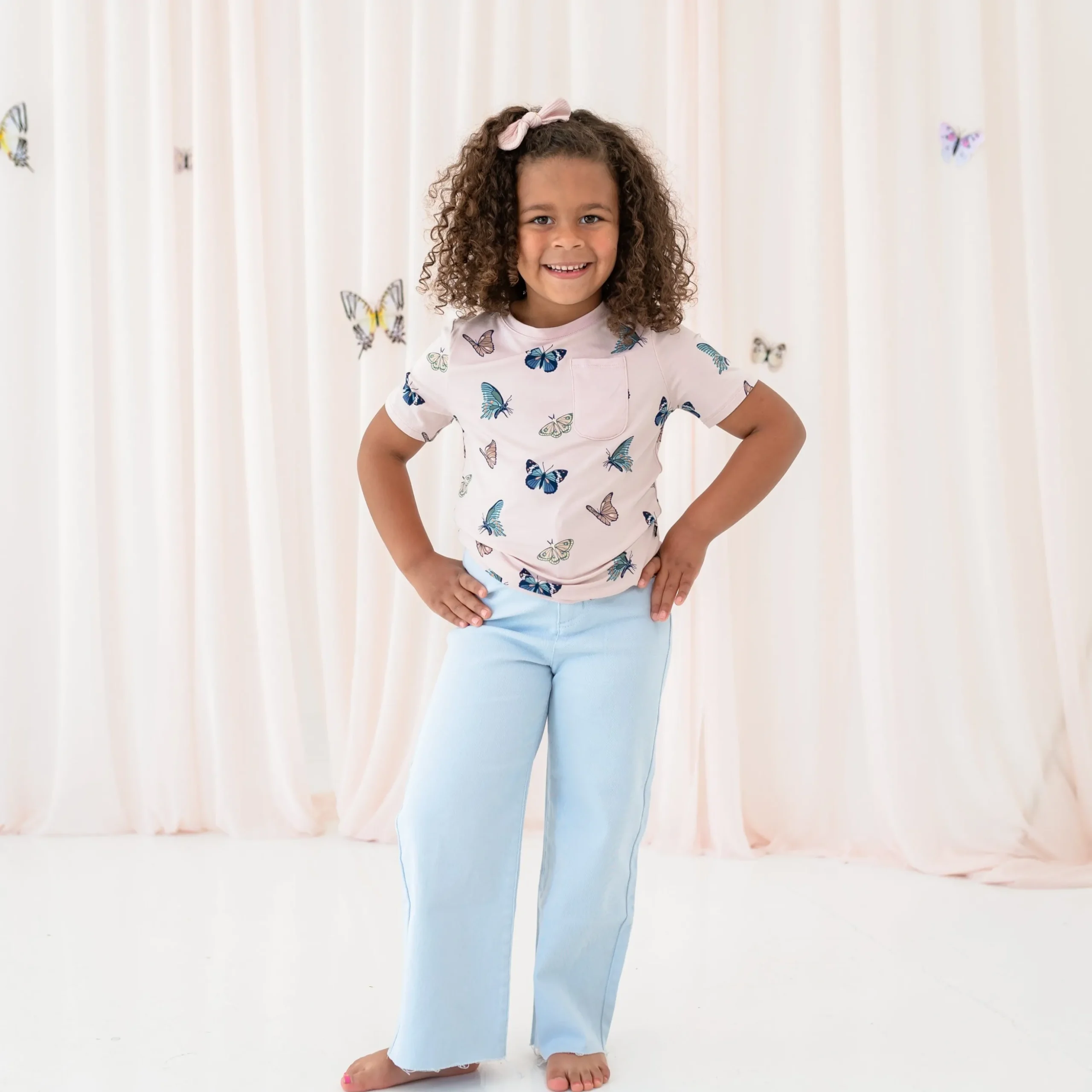 Toddler Crew Neck Tee in Blush Butterfly