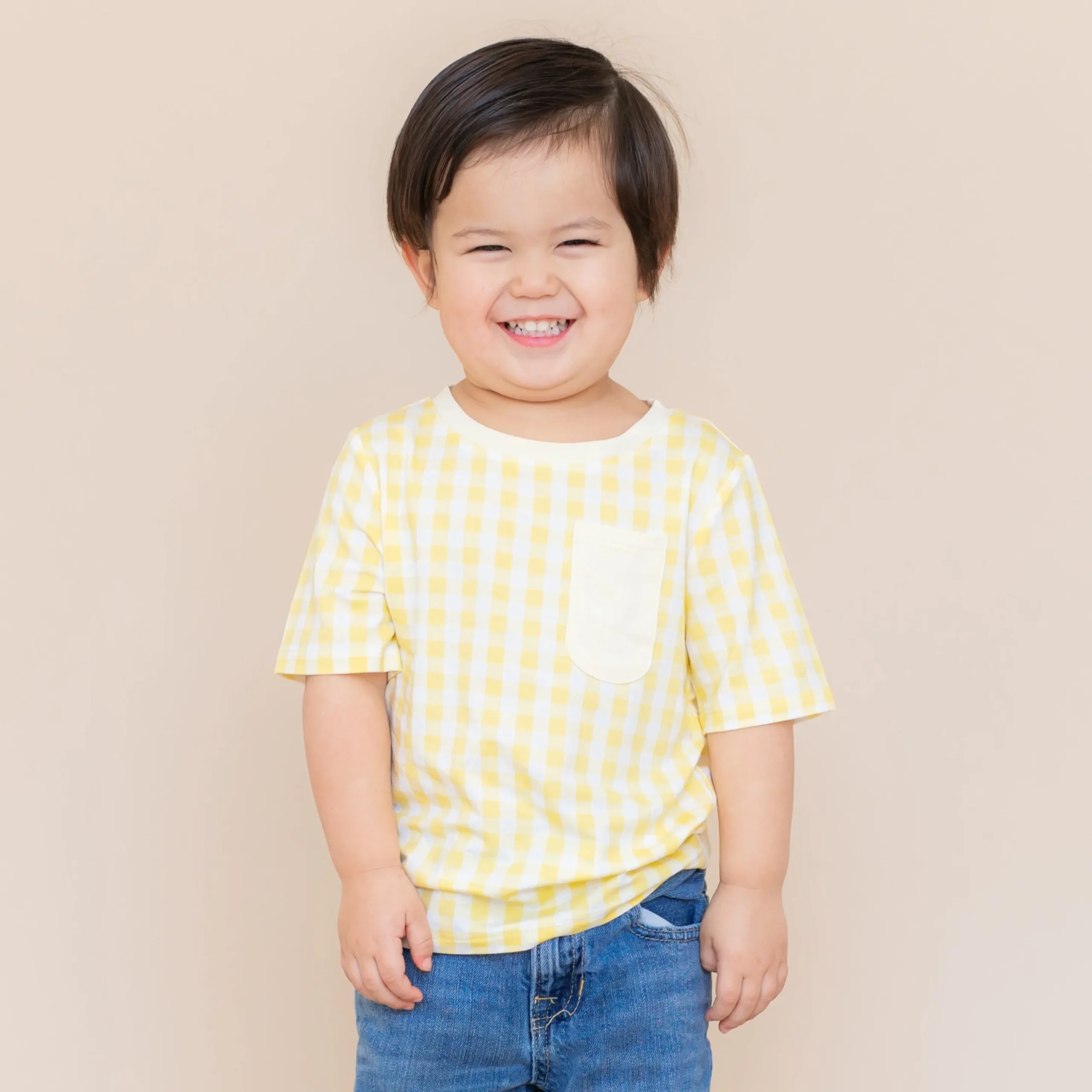 Toddler Crew Neck Tee in Gingham Chamomile