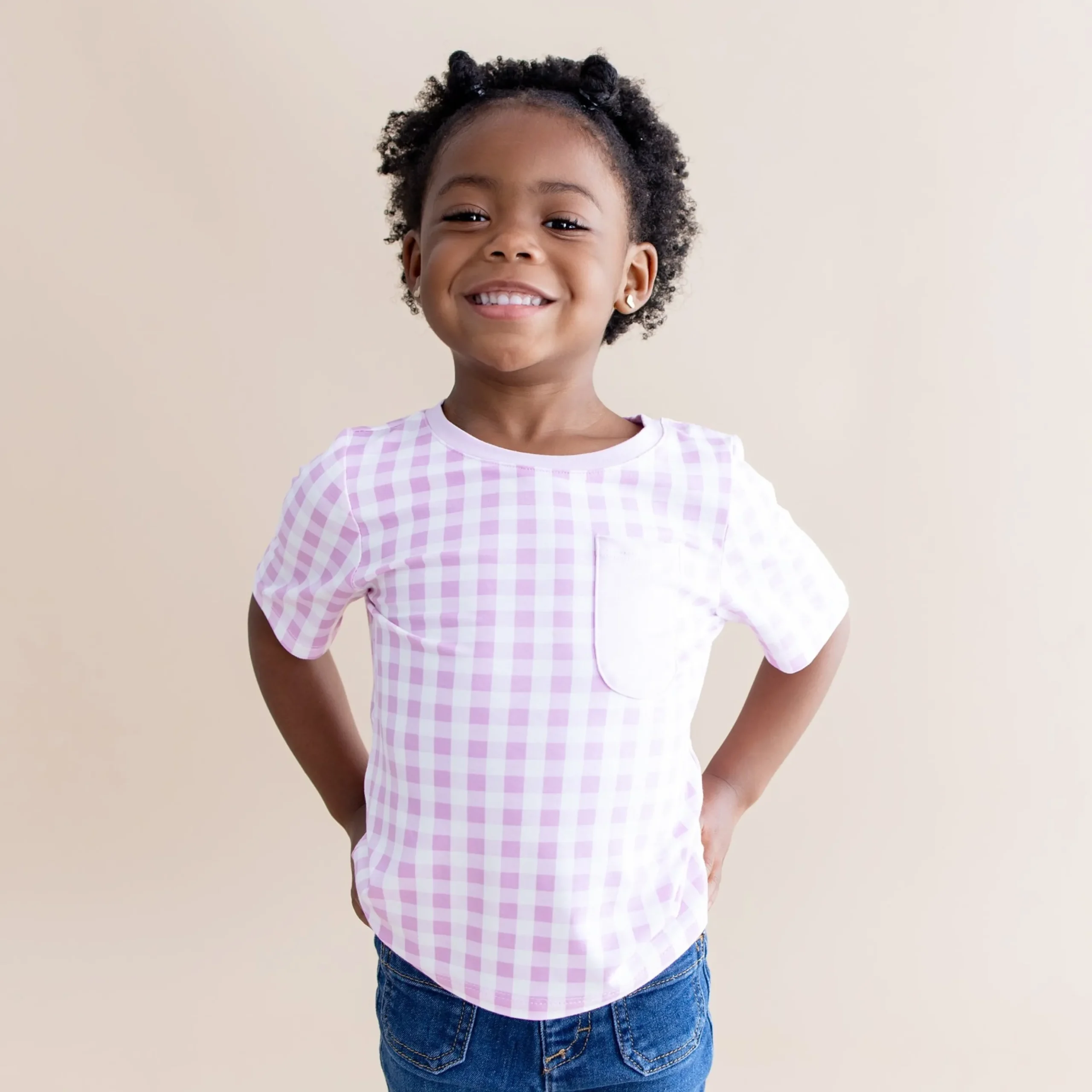 Toddler Crew Neck Tee in Gingham Thistle