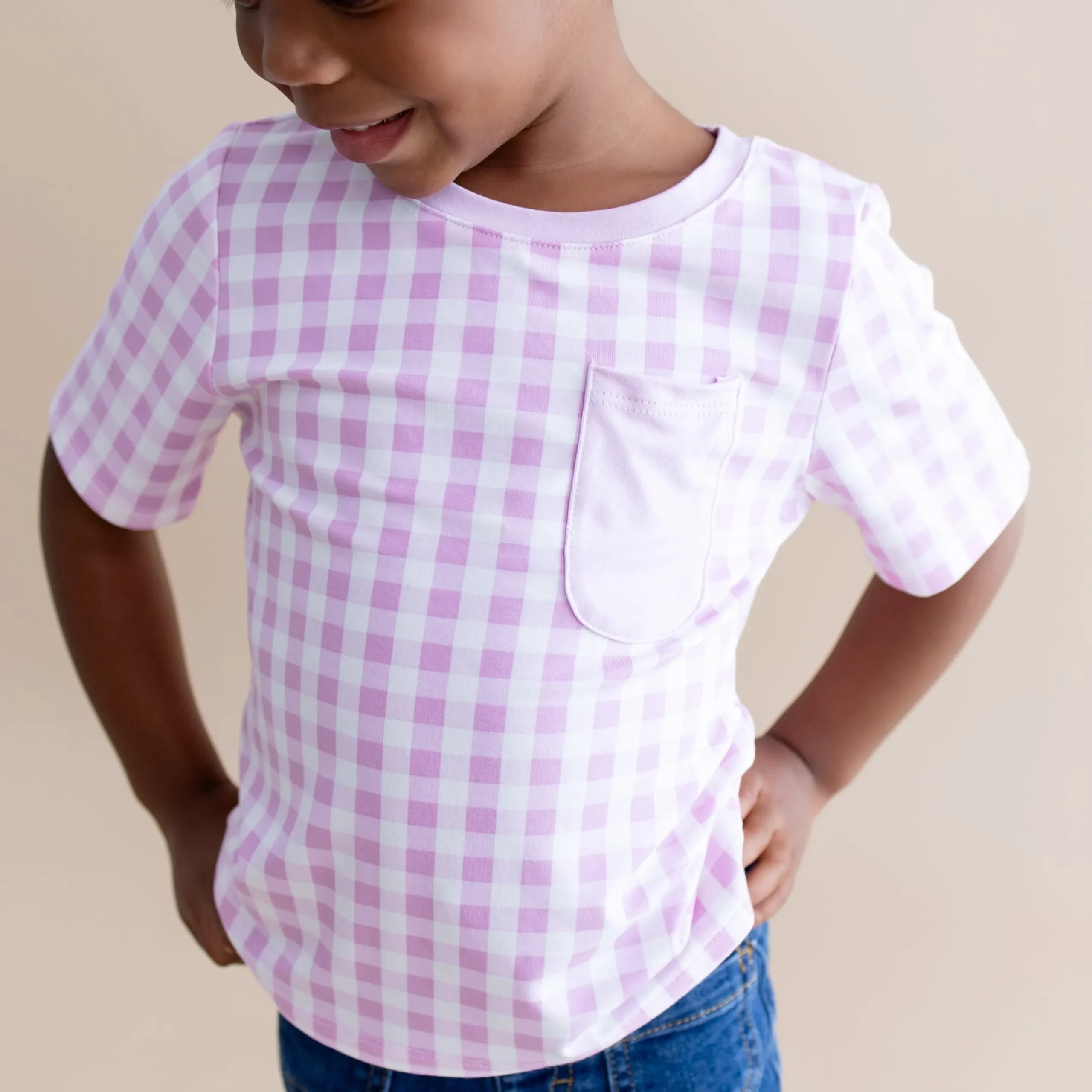 Toddler Crew Neck Tee in Gingham Thistle