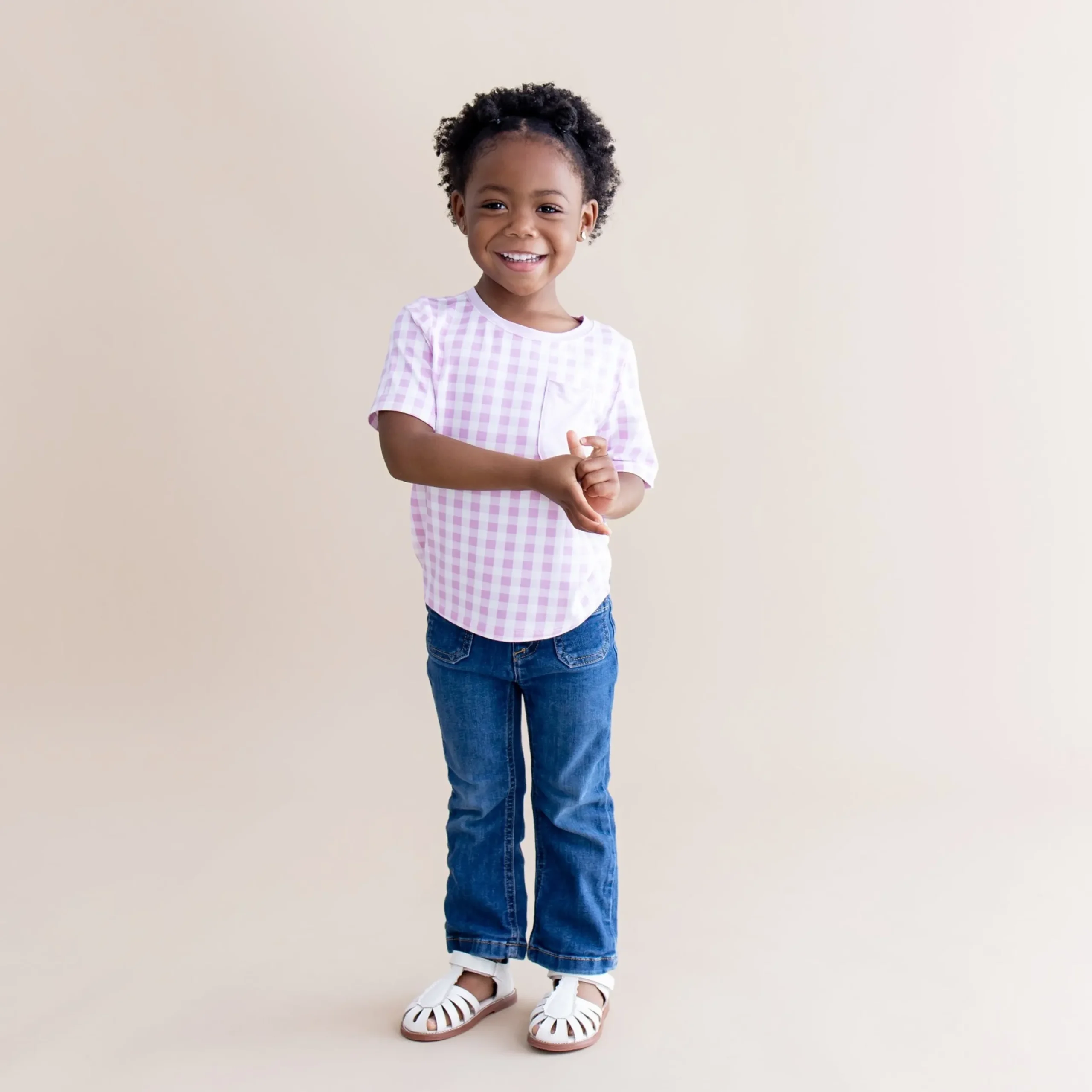 Toddler Crew Neck Tee in Gingham Thistle