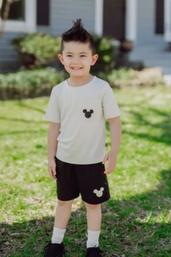 Toddler Crew Neck Tee in Mickey Mouse on Ecru