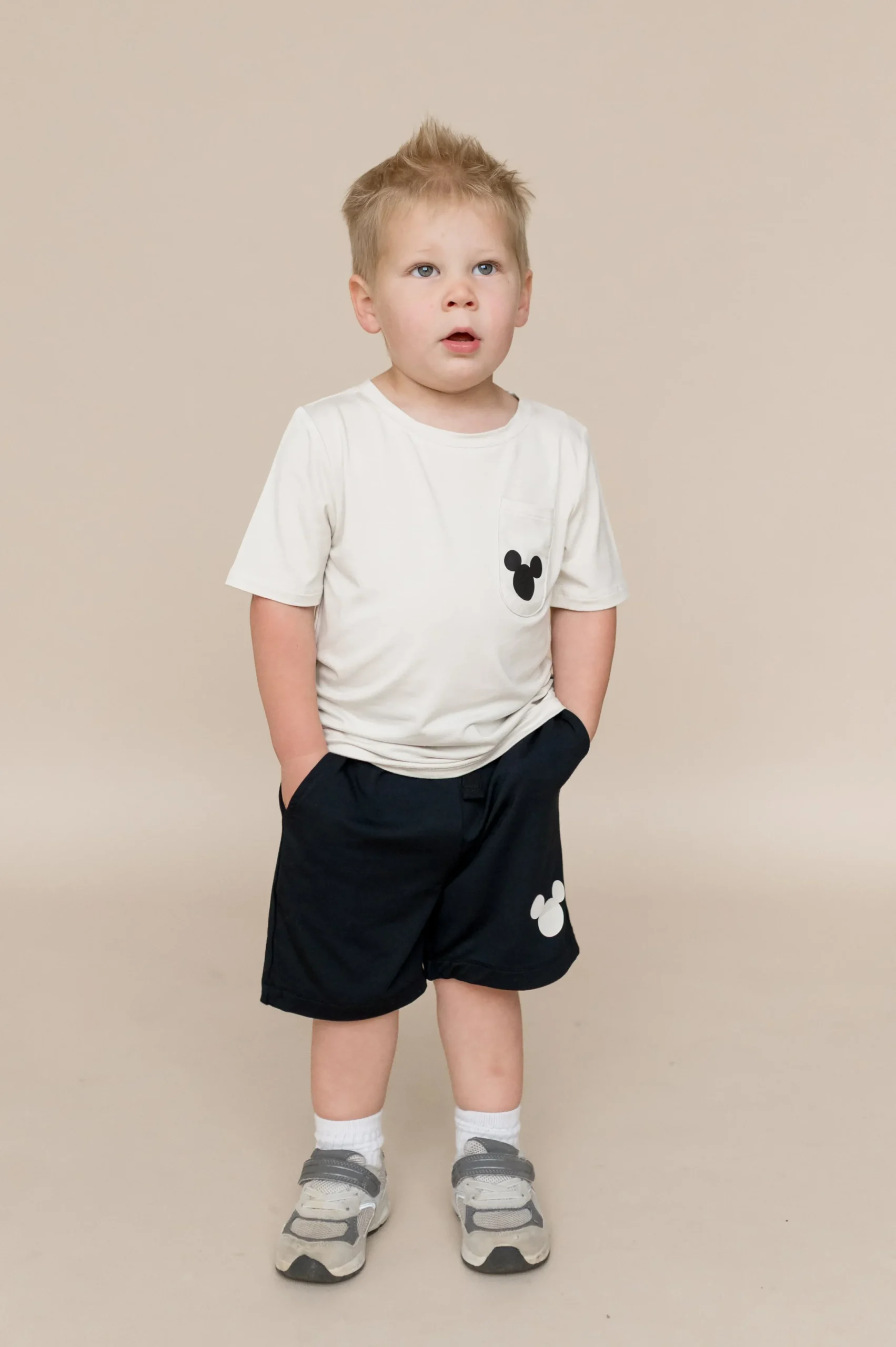Toddler Crew Neck Tee in Mickey Mouse on Ecru