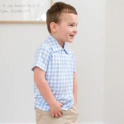 Toddler Short Sleeve Polo in Gingham Breeze