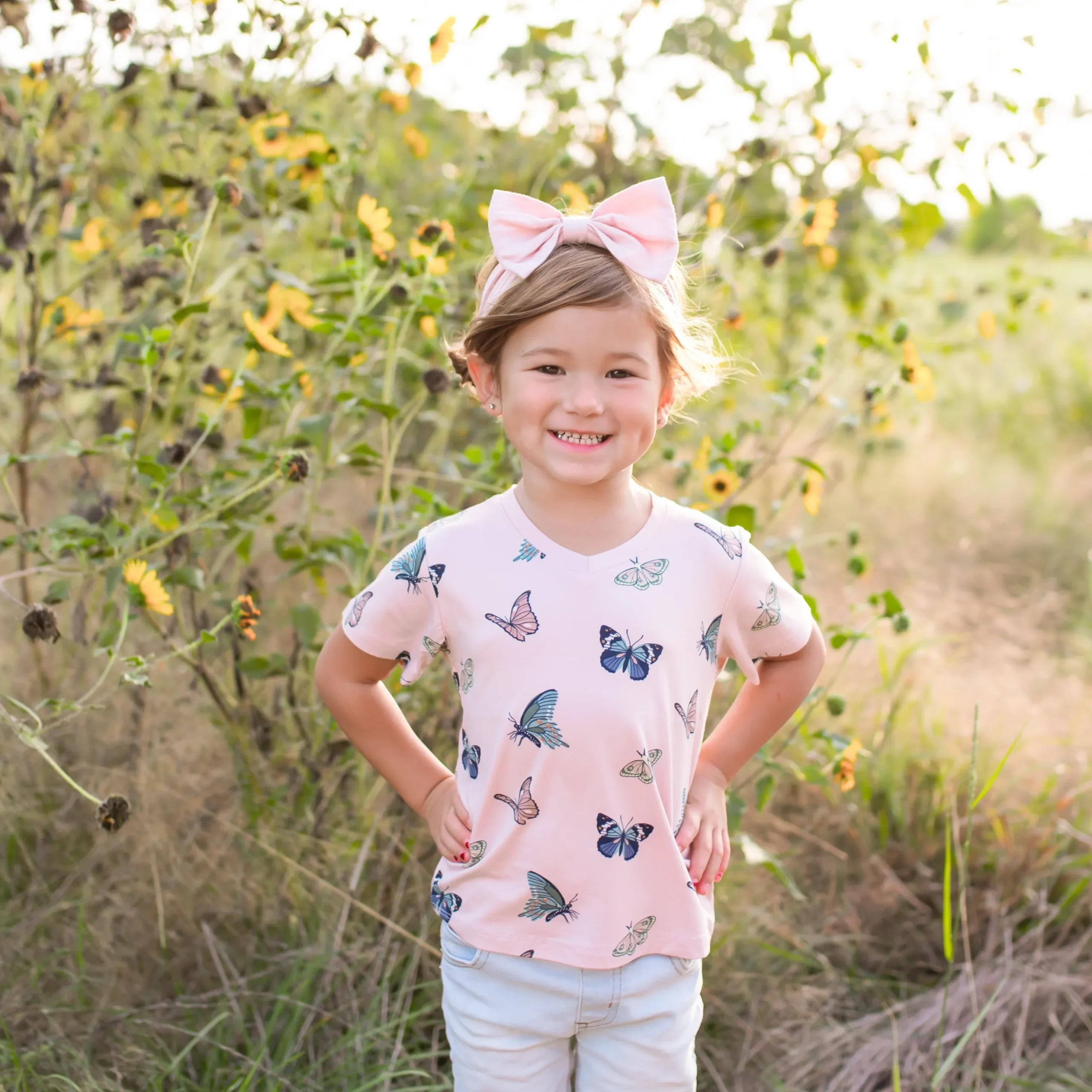 Toddler V-Neck Tee in Blush Butterfly