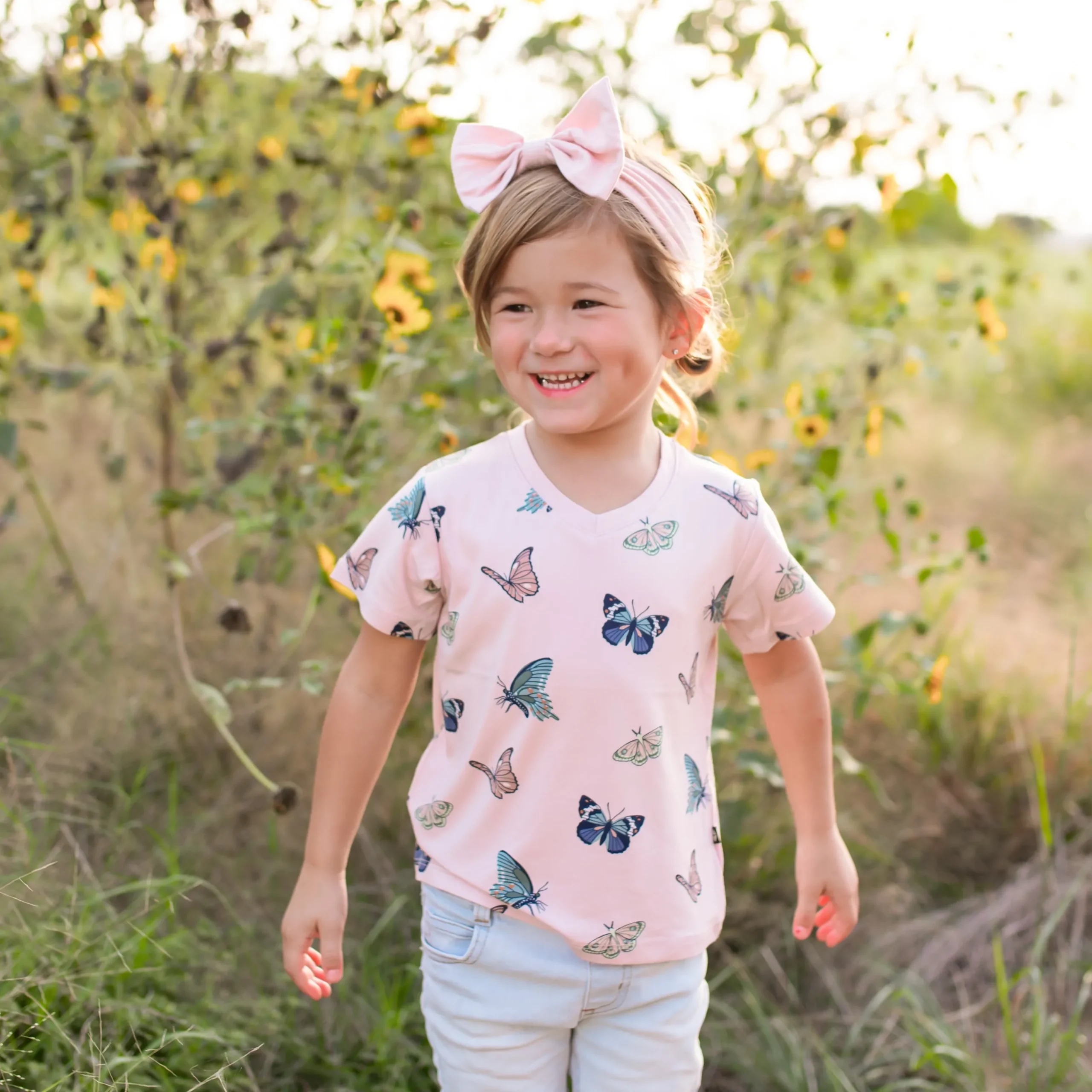Toddler V-Neck Tee in Blush Butterfly