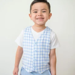 Tuxedo Vest in Gingham Breeze