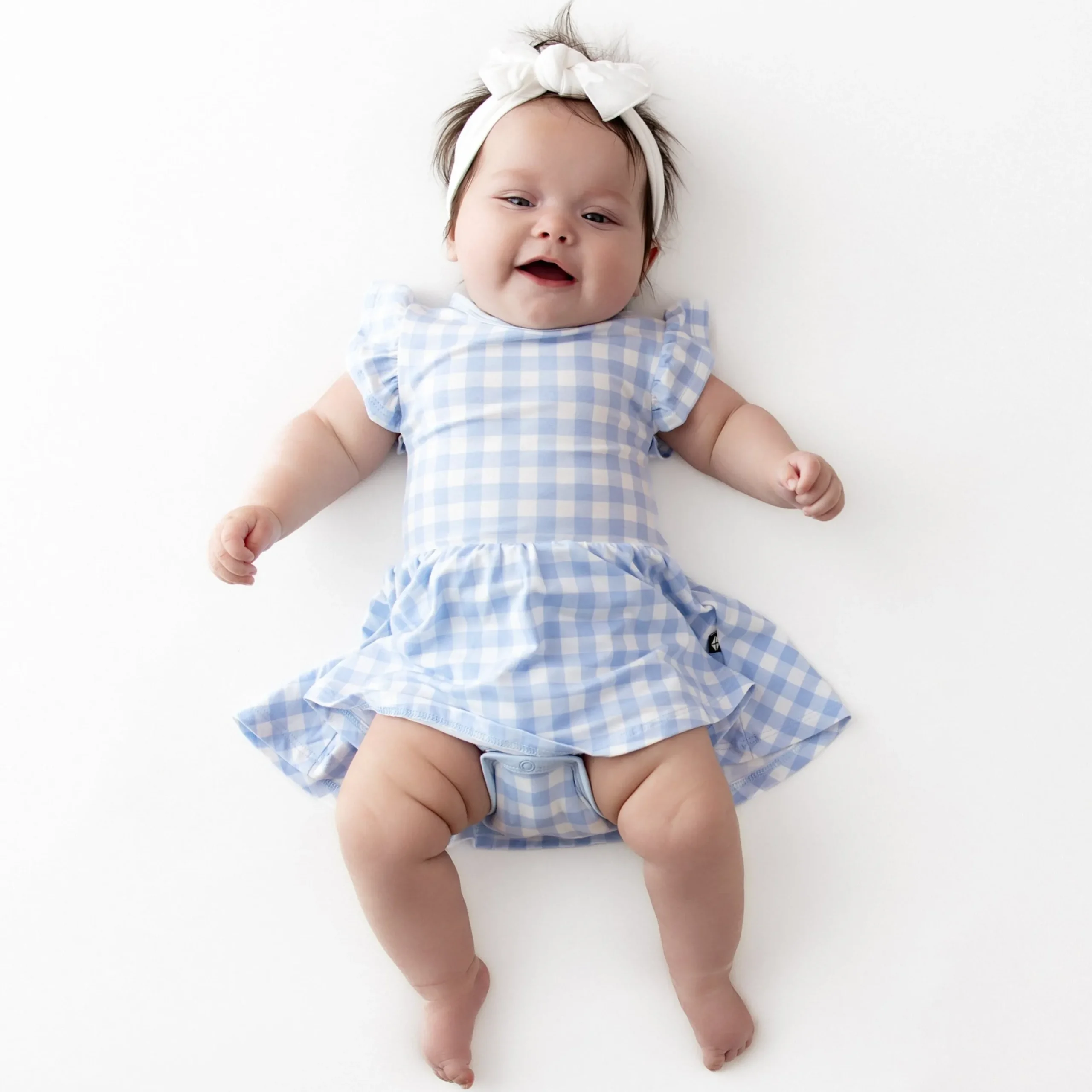 Twirl Bodysuit Dress in Gingham Breeze