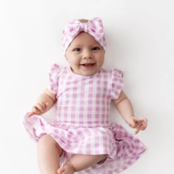 Twirl Bodysuit Dress in Gingham Thistle