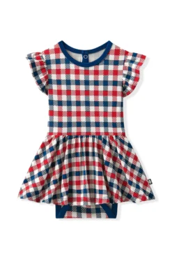 Twirl Bodysuit Dress in Patriotic Gingham