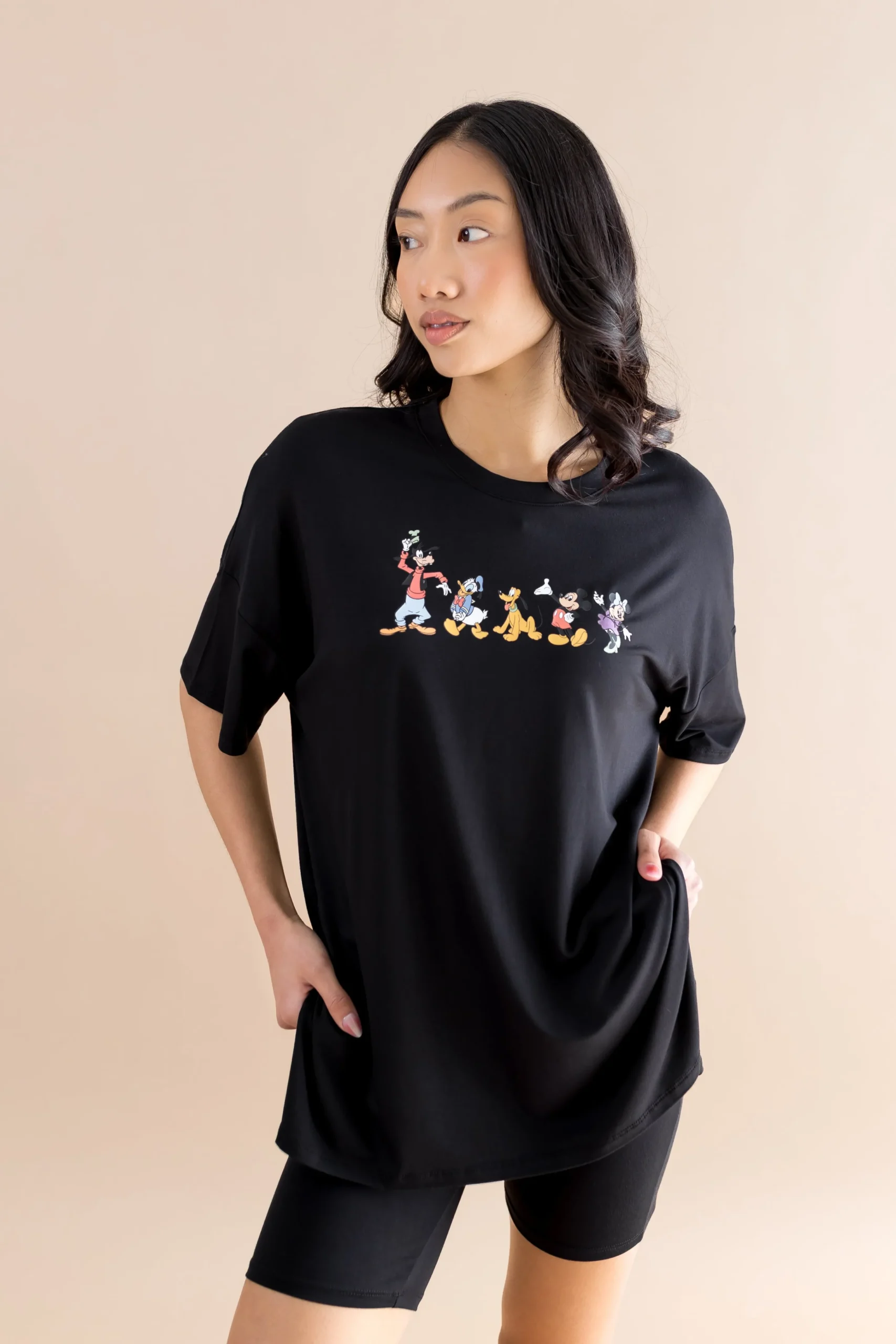 Women’s Biker Short Set in Mickey and Friends on Midnight