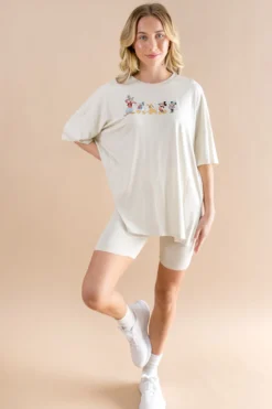 Women’s Biker Short Set in Mickey and Friends on Ecru