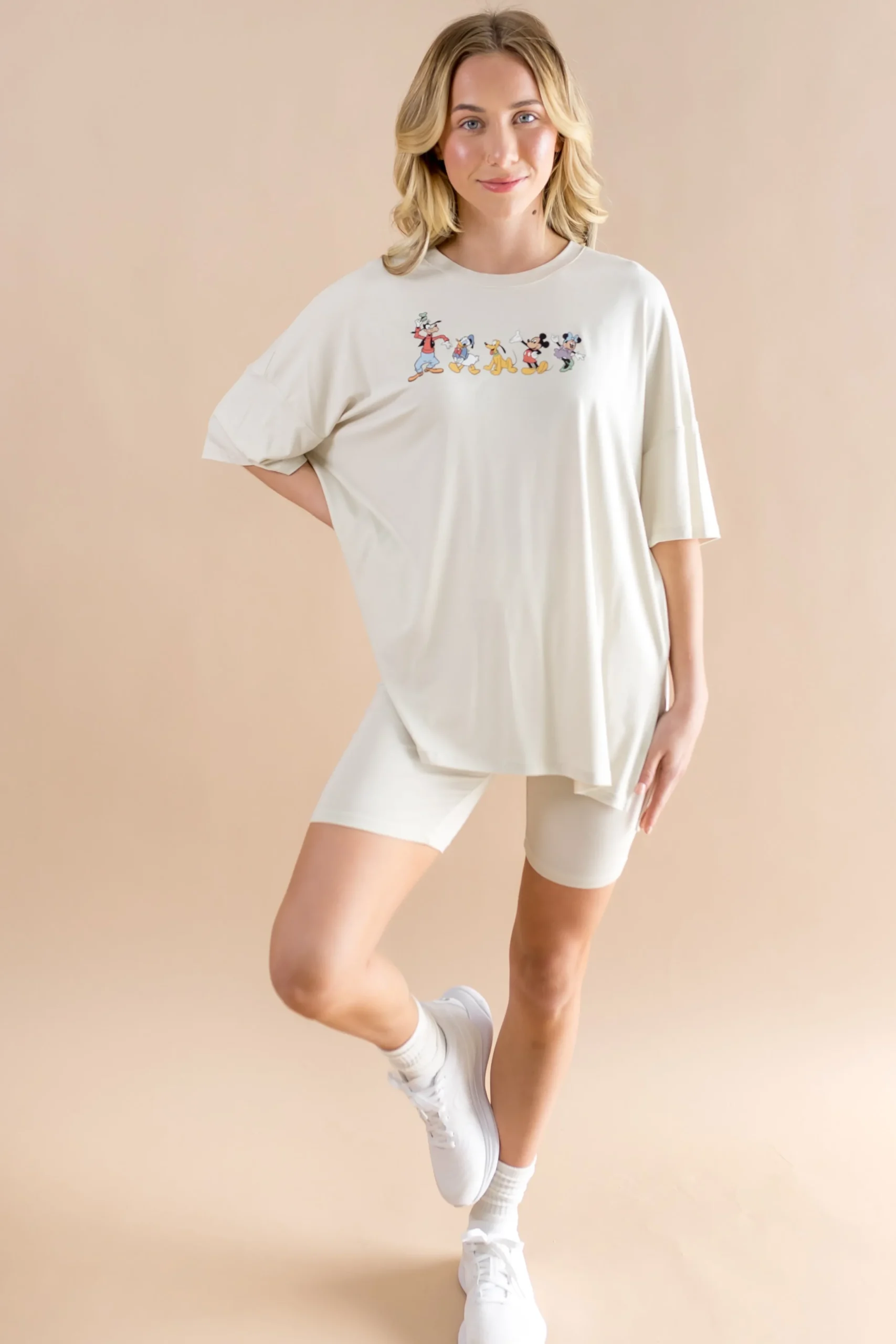 Women’s Biker Short Set in Mickey and Friends on Ecru