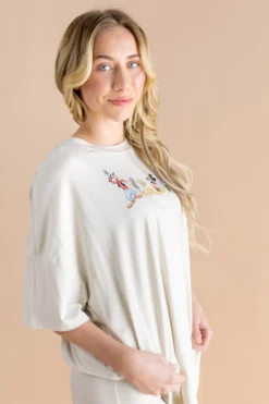 Women’s Biker Short Set in Mickey and Friends on Ecru