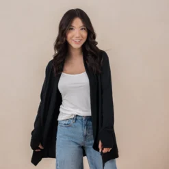 Women's French Terry Wrap Top in Midnight