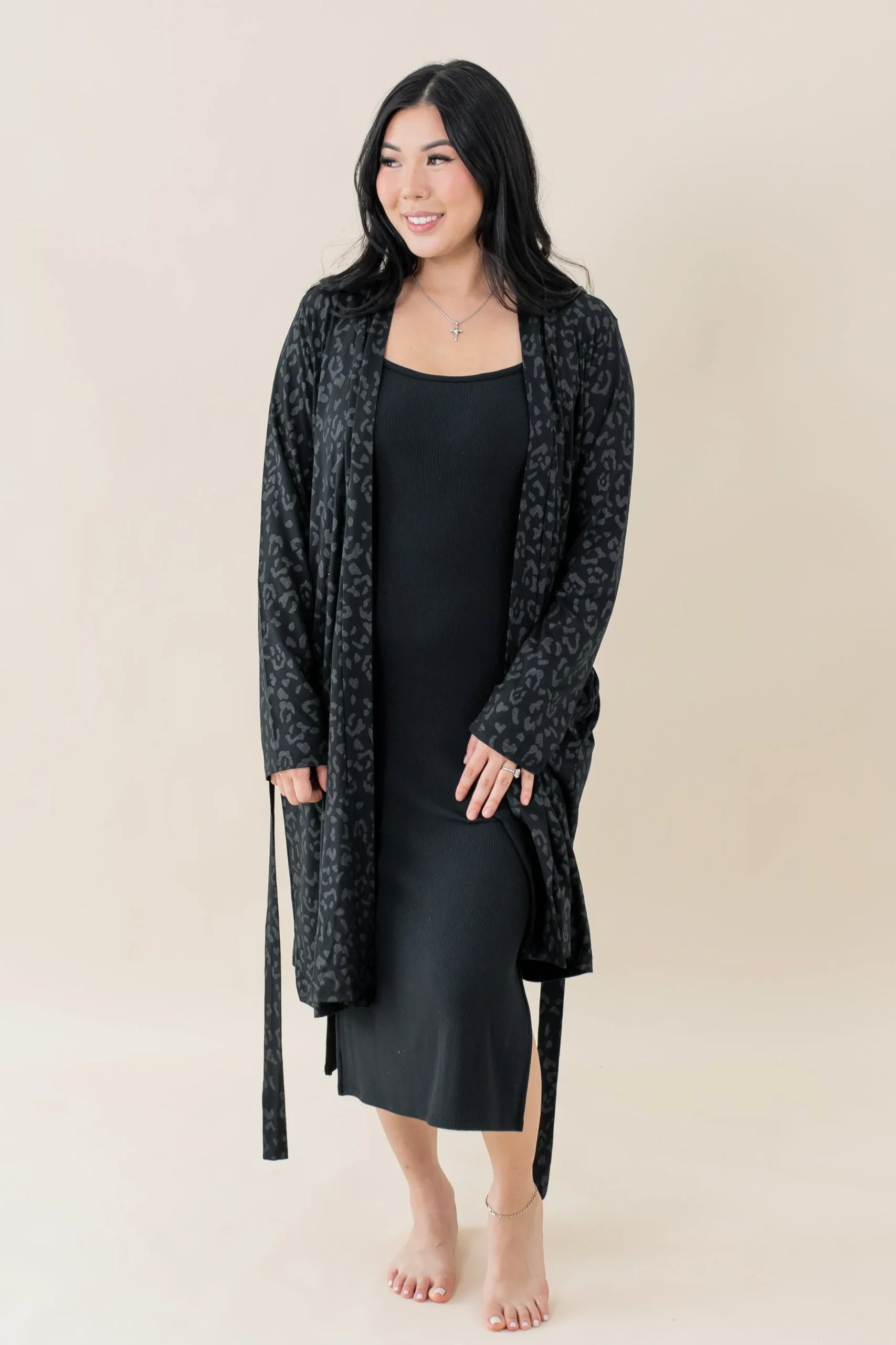 Women's Lounge Robe in Midnight Leopard