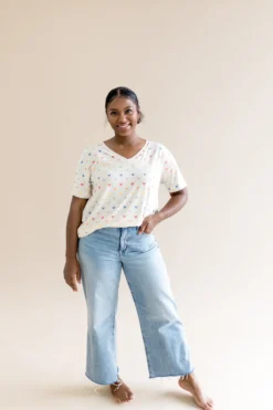 Women's Relaxed Fit V-Neck in Pastel Mickey Mouse