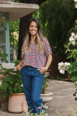 Women's Relaxed Fit V-Neck in Patriotic Gingham