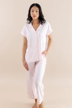 Women's Short Sleeve Cropped Pajama Set in Small Sakura Stripe