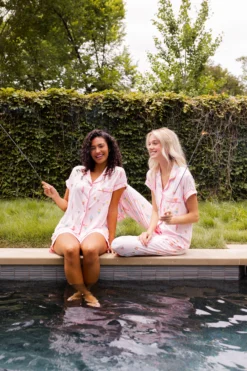 Women's Short Sleeve Cropped Pajama Set in Sakura Ice Cream