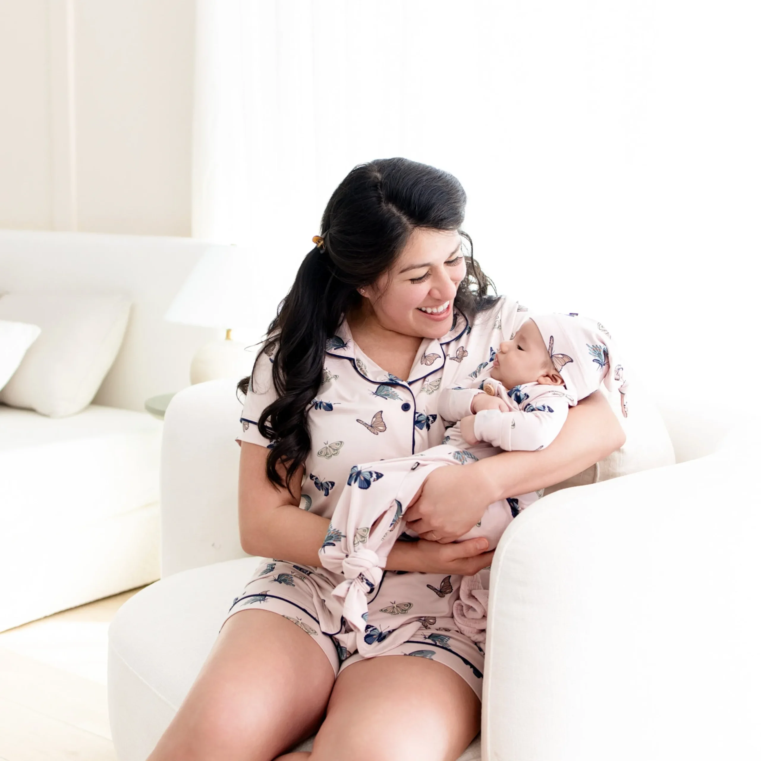 Women’s Short Sleeve Pajama Set in Blush Butterfly