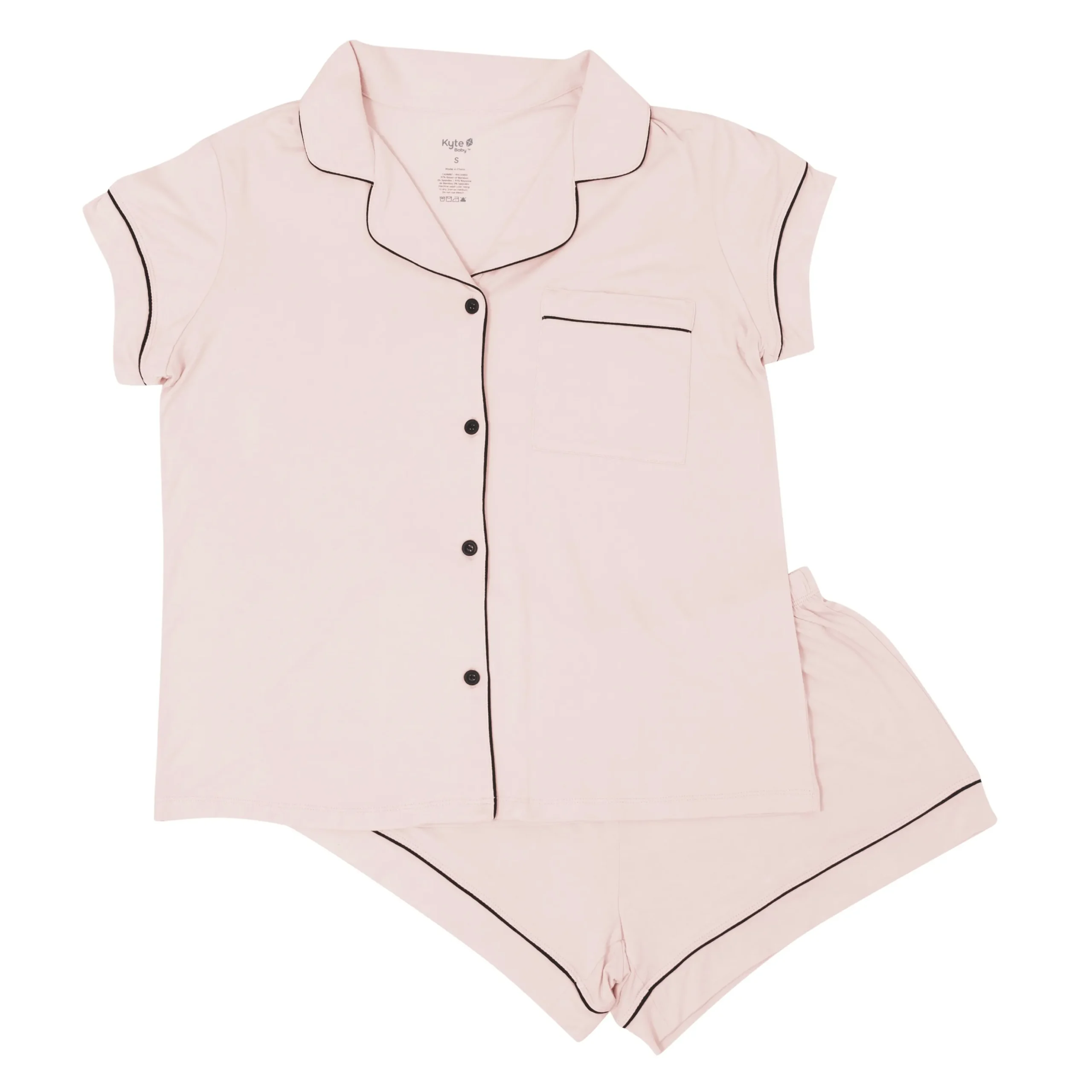 Women’s Short Sleeve Pajama Set in Blush with Midnight Trim