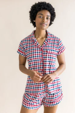 Women's Short Sleeve Pajama Set in Patriotic Gingham