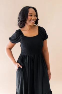 Women’s Smocked Dress in Midnight