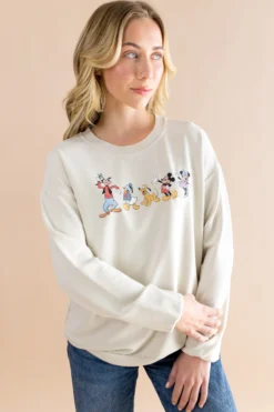 Women's Sweatshirt in Mickey and Friends on Ecru